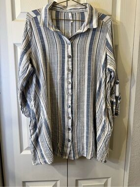 Blue Sky Navy & Cream Vertical Stripe Shirt